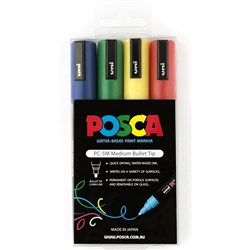 Uni Posca Paint Marker PC-5M Medium 2.5mm Bullet Tip Assorted Colours Pack Of 4