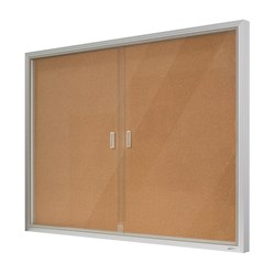 Visionchart Be Noticed Sliding 2 Door Notice Case 1220W x 48D x 915mmH Silver/Cork