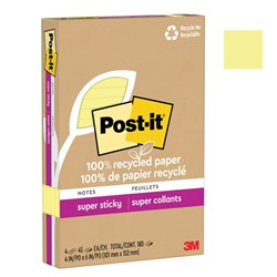 Post-It 4621R-4SSCY Lined Super Sticky Notes Recycled 101mm x 152mm Yellow Pack Of 4