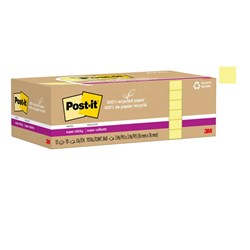 Post-It 654R-12SSCY  Super Sticky Notes Recycled 76mm x 76mm Yellow Pack Of 12