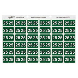 Avery Side Tab 25 Year Coding Labels 25 x 38mm Dark Green Pack Of 180