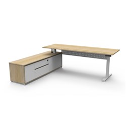 Rapidline Boost+ Executive Desk + LHS Cabinet+Panel 2270W x 1936D x 620-1270mmH Oak/Wht