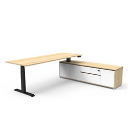 Rapidline Boost+ Executive Desk + RHS Cabinet 2270W x 1936D x 620-1270mmH Oak/Black
