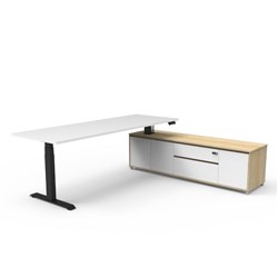 Rapidline Boost+ Executive Desk + RHS Cabinet 2270W x 1936D x 620-1270mmH White/Blk