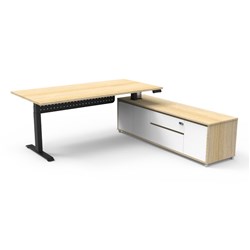 Rapidline Boost+ Executive Desk + RHS Cabinet+Panel 2020W x 2011D x 620-1270mmH Oak/Blk