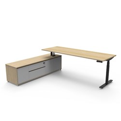 Rapidline Halo+ Executive Desk + LHS Cabinet 2270W x 1936D x 620-1270mmH Oak/Black