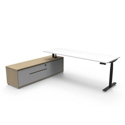 Rapidline Halo+ Executive Desk + LHS Cabinet 2270W x 1936D x 620-1270mmH White/Black