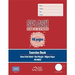 Splash Education Exercise Book 225 x 175mm 8mm Ruled With Red Margin 48 Page