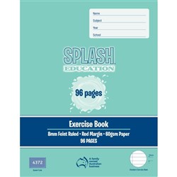 Splash Education Exercise Book 225 x 175mm 8mm Ruled With Red Margin 96 Page