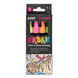 Kent Urban Paint Markers Fine 3mm Dual Nib Fluoro Assorted Pack Of 4
