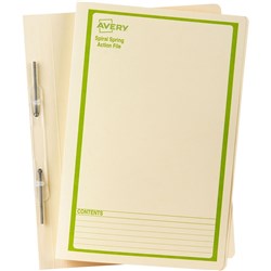 Avery Spiral Action File Foolscap Buff With Green Print