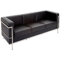 Rapidline Space Lounge Three Seater With Chrome Frame Black PU Upholstery
