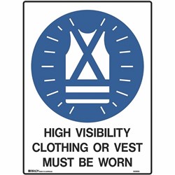 Brady Mandatory Sign High Vis Clothing Must Be Worn 450W x 600mmH Metal White/Blue