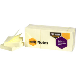 Marbig Repositionable Notes 40x50mm 100 Sheets Yellow Pack Of 12
