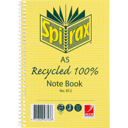 Spirax 812 Recycled Notebook A5 Ruled 120 Page 70% Recycled Side Bound
