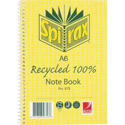 Spirax 813 Notebook Recycled A6 Ruled 100 Page 70% Recycled Side Bound