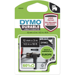 Dymo D1 Label Cassette Tape Durable 12mm x 3m White on Black
