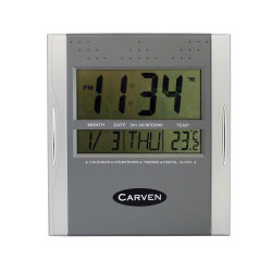 Carven Desk Or Wall Clock 21cm Wide With Date And Temperature Silver