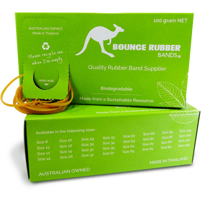 Bounce Rubber Bands Assorted Sizes Box 100gm